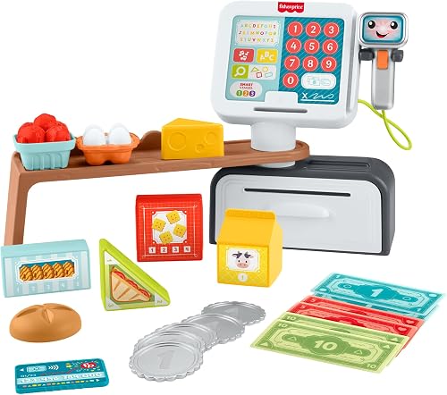Mattel Fisher-Price Toddler Learning Toy Laugh & Learn Count & Shop Cash Register Play Store with 20 Pieces for Ages 2+ Years, Multilanguage Version, JGW97