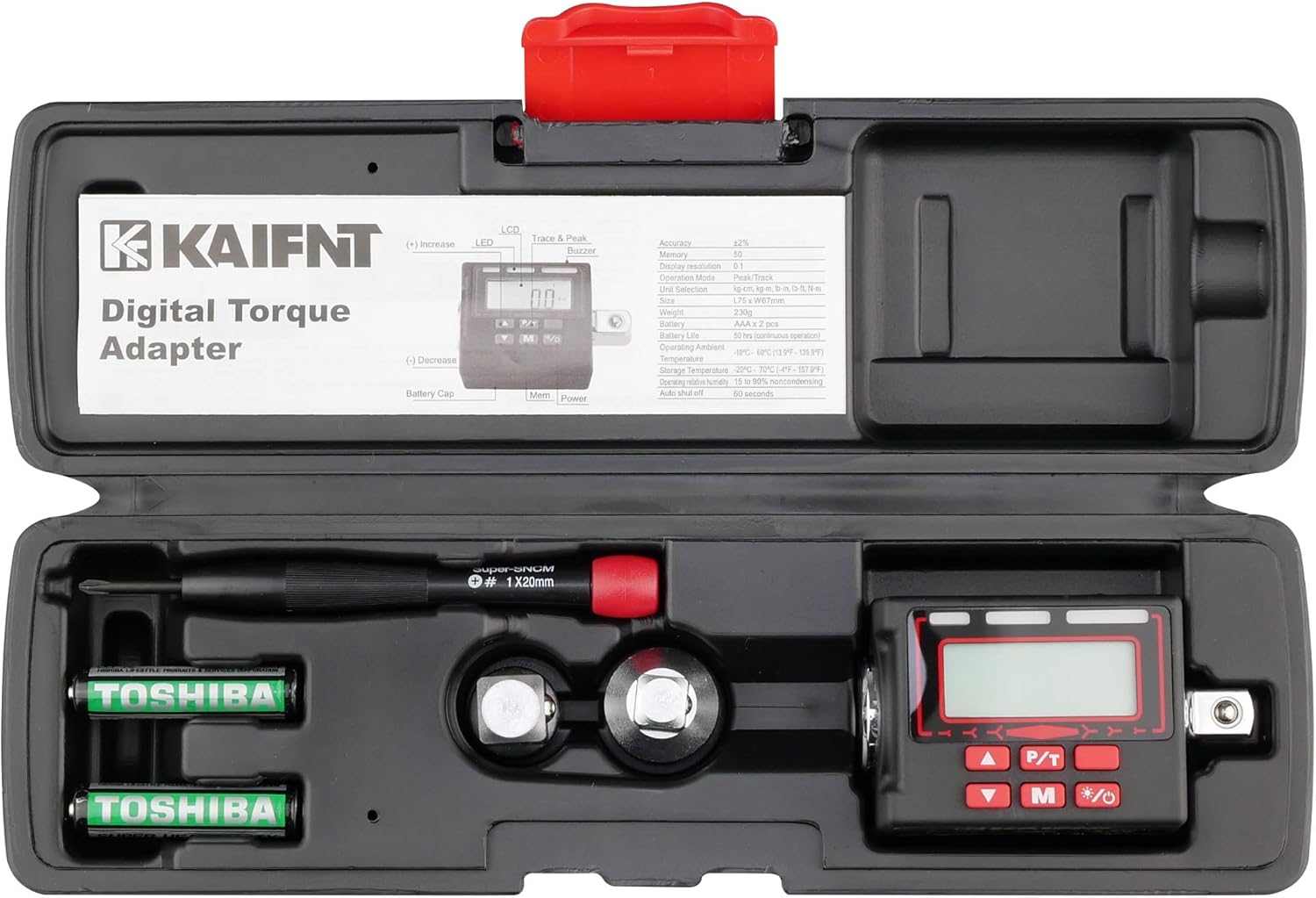 K552 Digital Torque Adapter, 3/8-Inch 5 to 100 ft·lbs, Buzzer/LED Flash Notification, Dual Direction