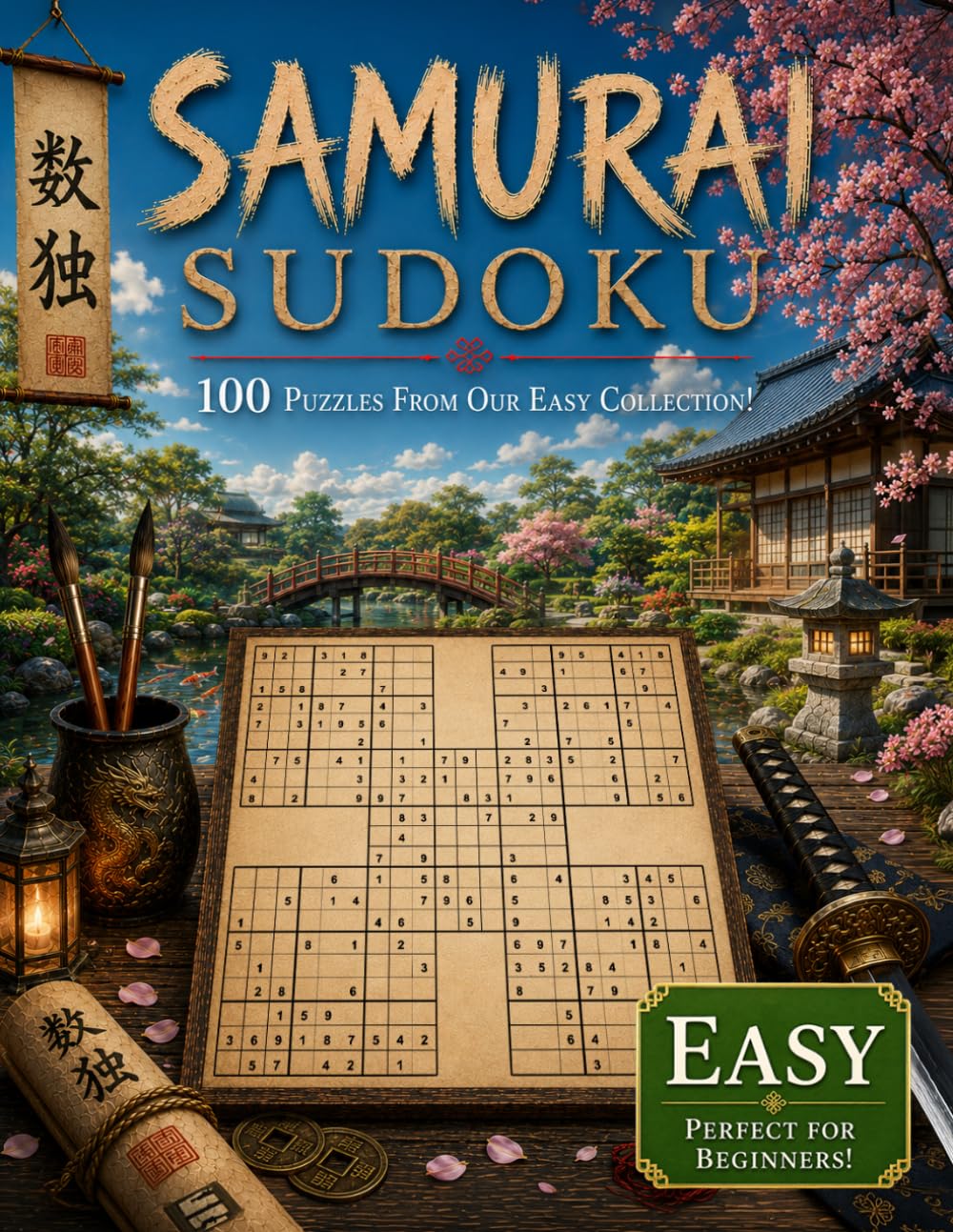 Samurai Sudoku - Easy Edition Puzzle Book: 500 Overlapping Sudoku Puzzles into 100 Samurai Puzzles, with Solutions | Sudoku Variant Puzzle Book