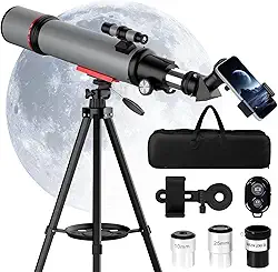 Telescópio para adultos de alta potência: telescópios astronômicos para observar a lua e os olhares - telescópio refrator de 90 mm de abertura de 600 mm