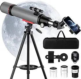 Telescópio para adultos de alta potência: telescópios astronômicos para observar a lua e os olhares - telescópio refrator de 90 mm de abertura de 600 mm