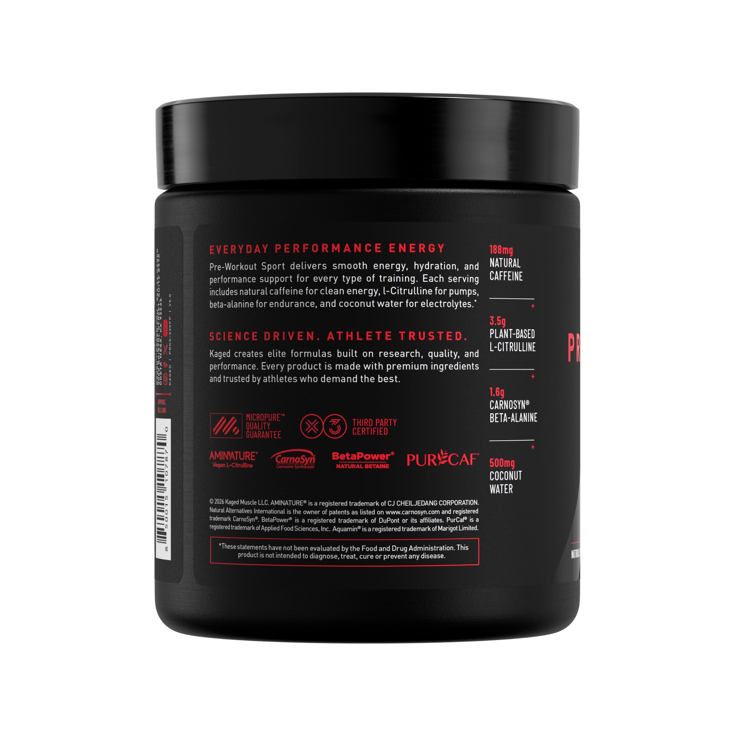 Kaged Sport Pre Workout Powder for Men & Women, Fruit Punch, Sport Certified, 188mg Caffeine, Nitric Oxide Supplement, Beta Alanine for Energy, Weightlifting, Cardio Endurance & Strength, 20 Servings — Amazon image 11