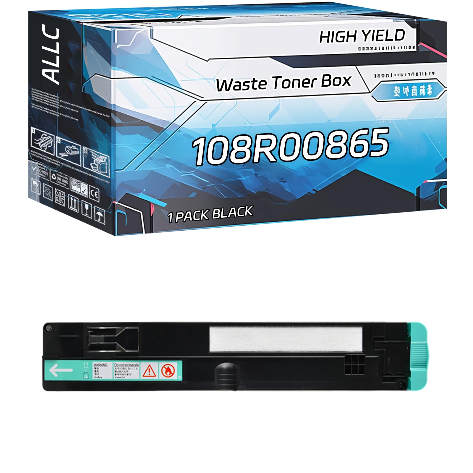 ALLC Compatible for Xerox 108R00865 Waste Toner Box Work for Xerox Phaser 7500 7500DN 7500DT Printers, with Chip, High Yield 20000 Pages, Clear Printing (1 Pack Black)