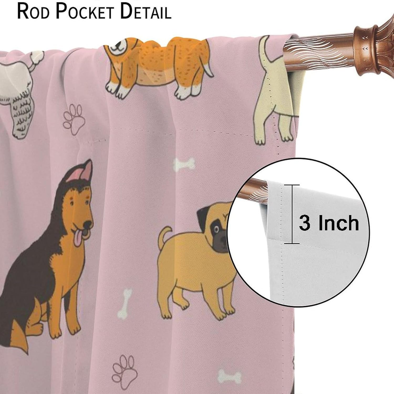 Cute Dogs Animals Blackout Curtain, Cartoon Pets Cute Animal Lovely Pet Puppy Claw Prints Window Curtain Drapes for Kids Bedroom Living Room Home 42" W X 45" L