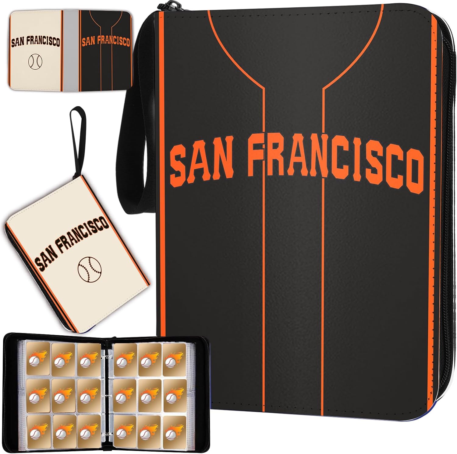 Baseball Card Binder with Sleeves 900 Pocket, San Francisco Baseball Trading Card Holder Collector Album Sports Trading Card 3 Ring Binder Storage Book Folder Case