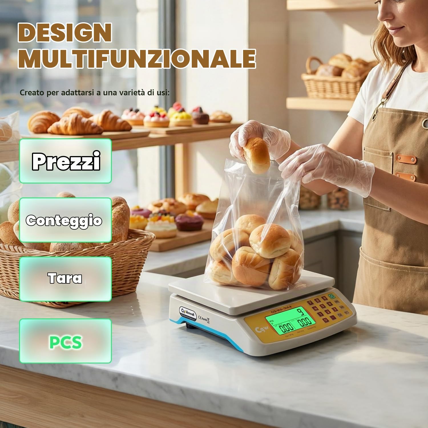 CGOLDENWALL 30kg/1g Bilancia Alimentare - KG/LB/OZ, Conteggio & Tara | Bilancia Calcolatrice con Display LCD e Doppia Alimentazione, Ampio Piatto 21,5 cm x 24 cm, per Ristorante, Pasticceria, Casa