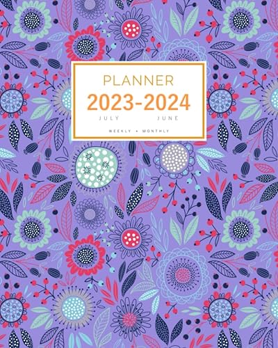 Miniatura 1 de Planner July 2023-2024 June: 8x10 Weekly and Monthly Organizer Large | Creative Flower and Leaf Design Blue-Violet      Tapa blanda – 6 Junio 2023