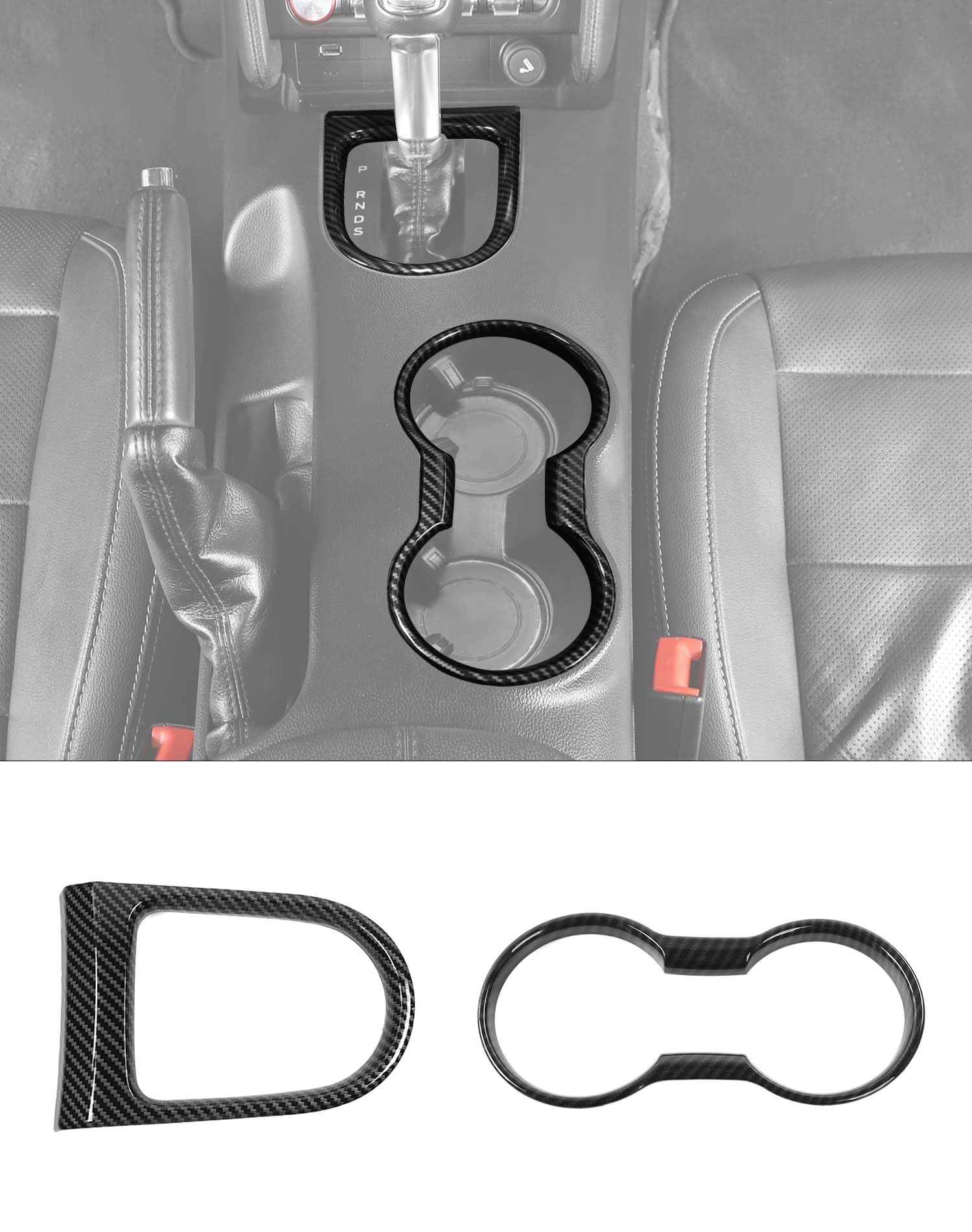 Carbon Fiber Interior Gear Shift Panel Frame Cover & Car Water Cup Holder Frame Cover Trim for Ford Mustang Accessories 2015 2016 2017 2018 2019 2020 2021 2022 2023