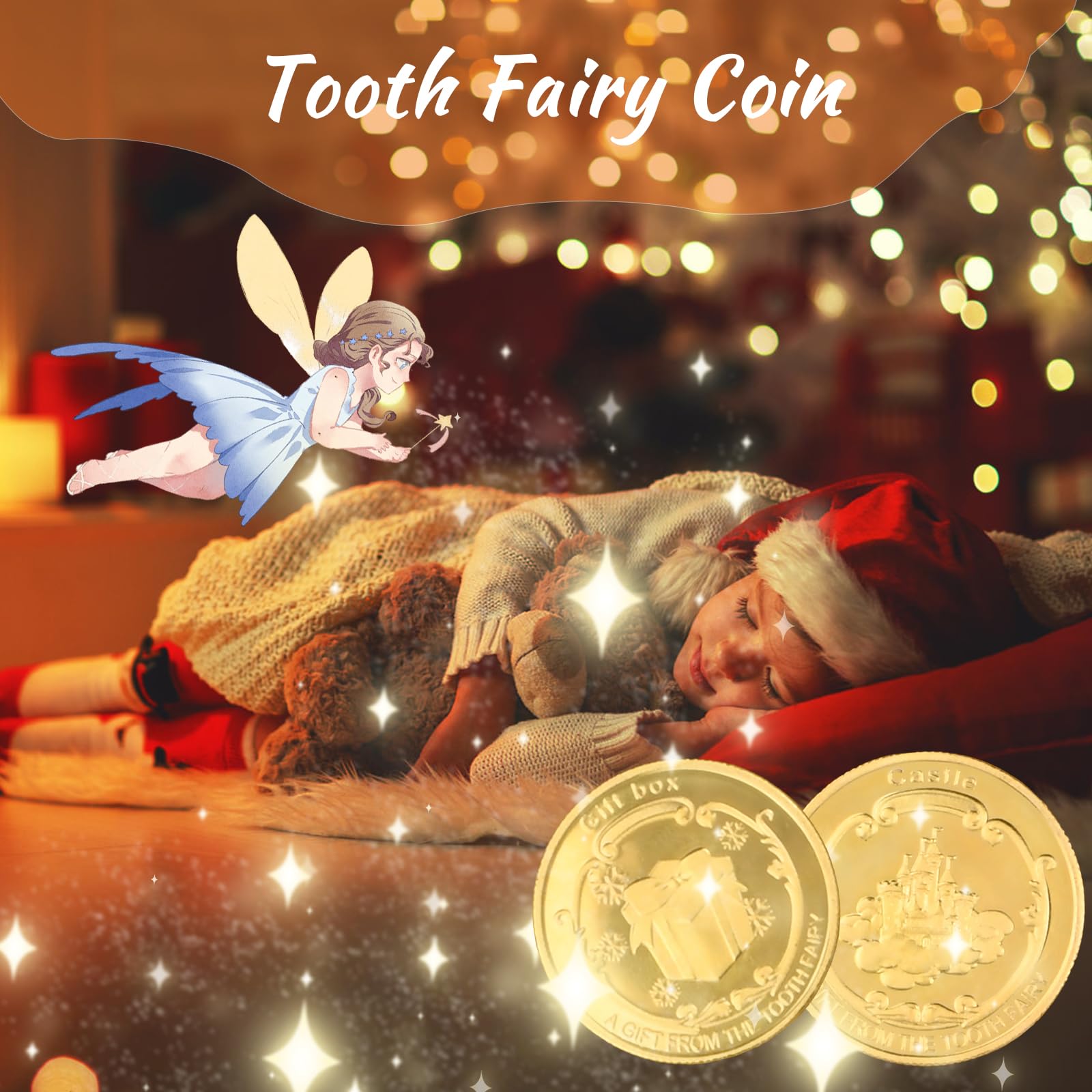 Dewocke Tooth Fairy Gift Set, Gold Fairy Coins for Kids With Vintage kraft Paper Envelopes and Letter Paper, Tooth Receipts - Image 4