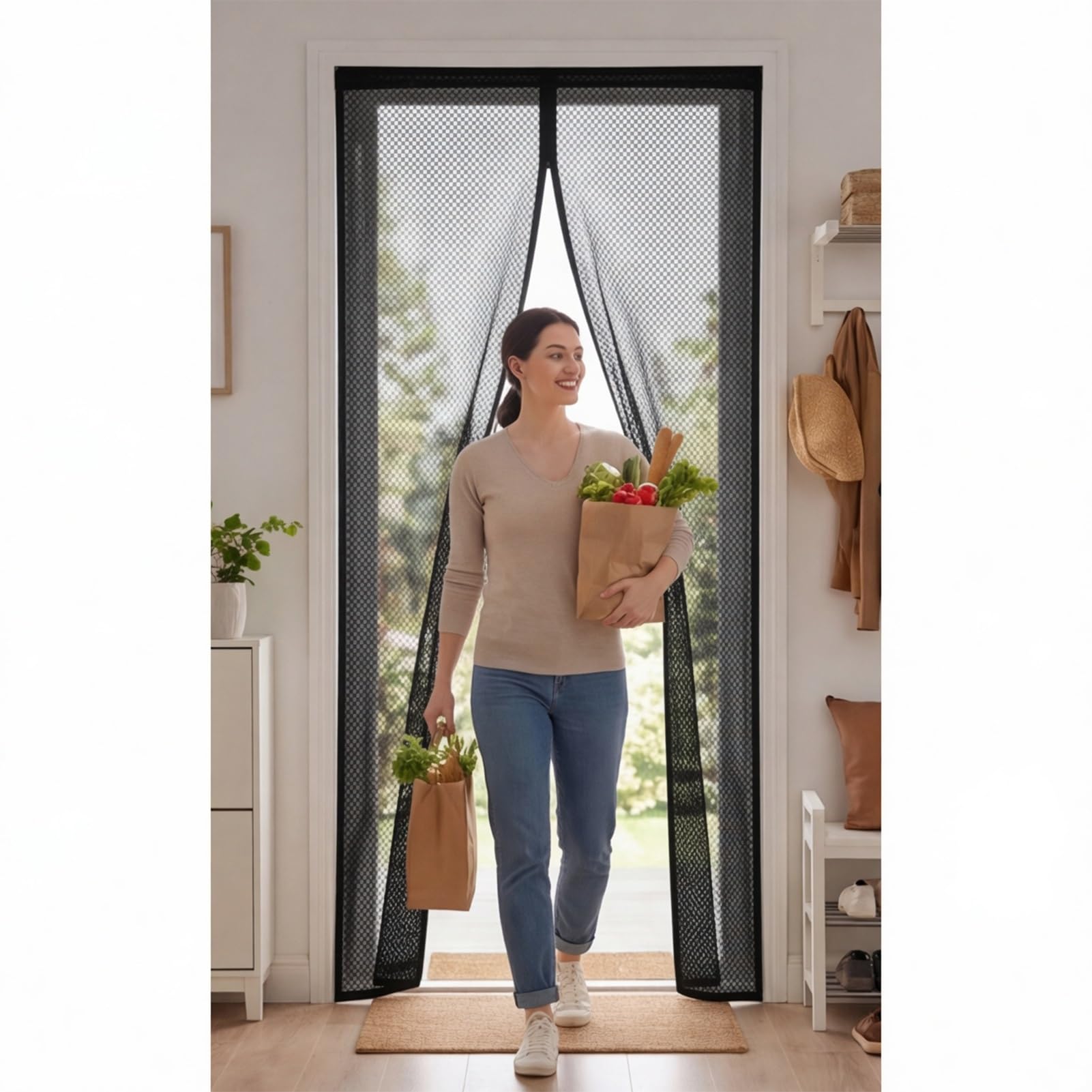 Yxrs Black Fly Screens Doors 209 X 243 Cm Frame Hook & Loop Hundreds Of Sizes Fly Insect Screen Door With Powerful Magnets Keeps Bugs Out Easy To Install Without Drilling,