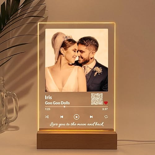 Placa de canción de imagen personalizada con código QR, marco de fotos personalizado, placas de música, regalos para novio, cubierta de álbum