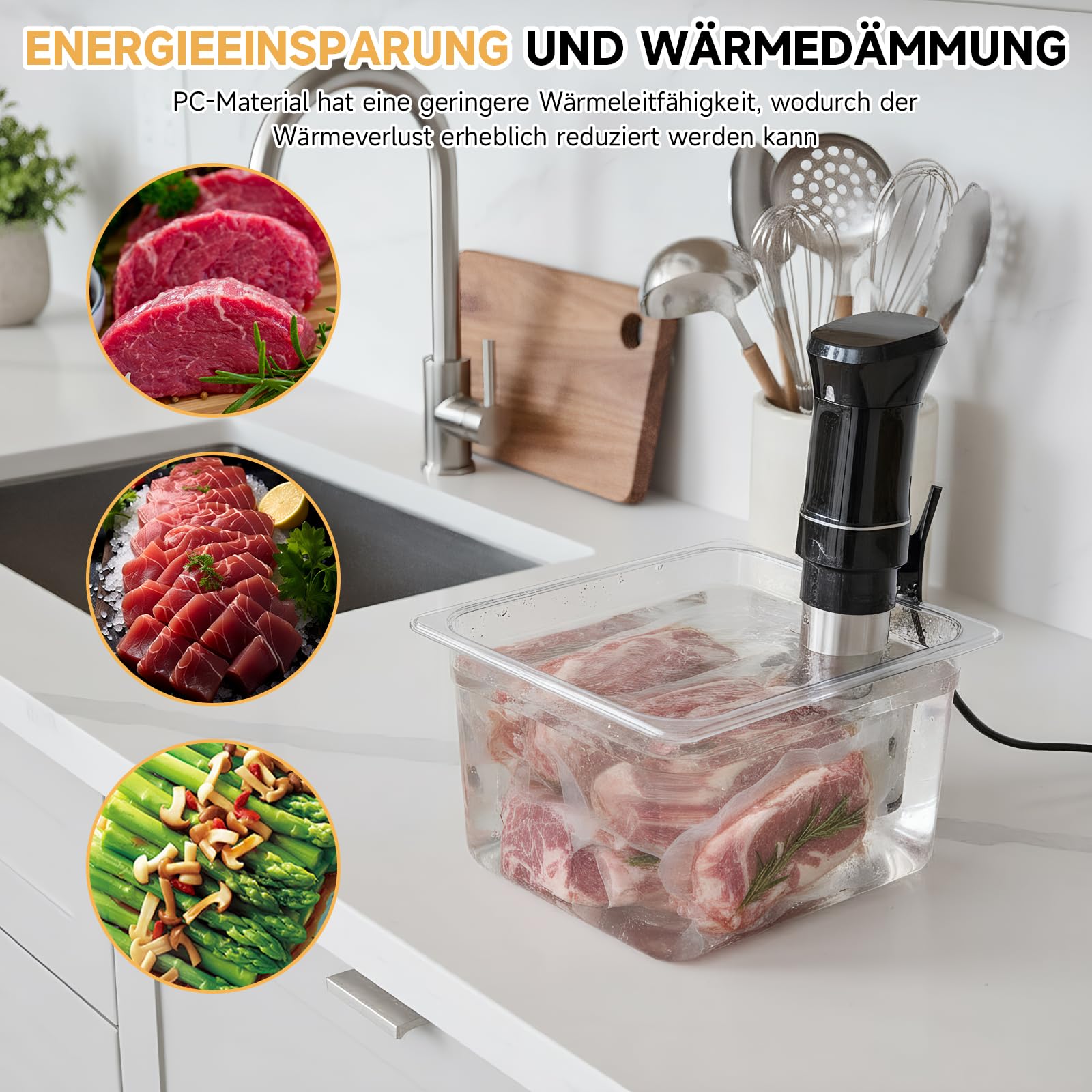 Sous Vide Behälter,Niedertemperatur-Slow Cooker mit Deckel, Fassungsvermögen 11 Liter mit Deckel und Tablett zum Garen vieler Marken von Steaks, Beefsteaks