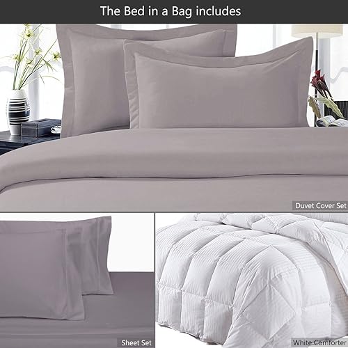 Miniatura 2 de Juego de cama de plumón de ganso tamaño Queen de 8 piezas, 100% algodón, incluye 300 hilos (juego de sábanas + funda de edredón) + edredón de plumón