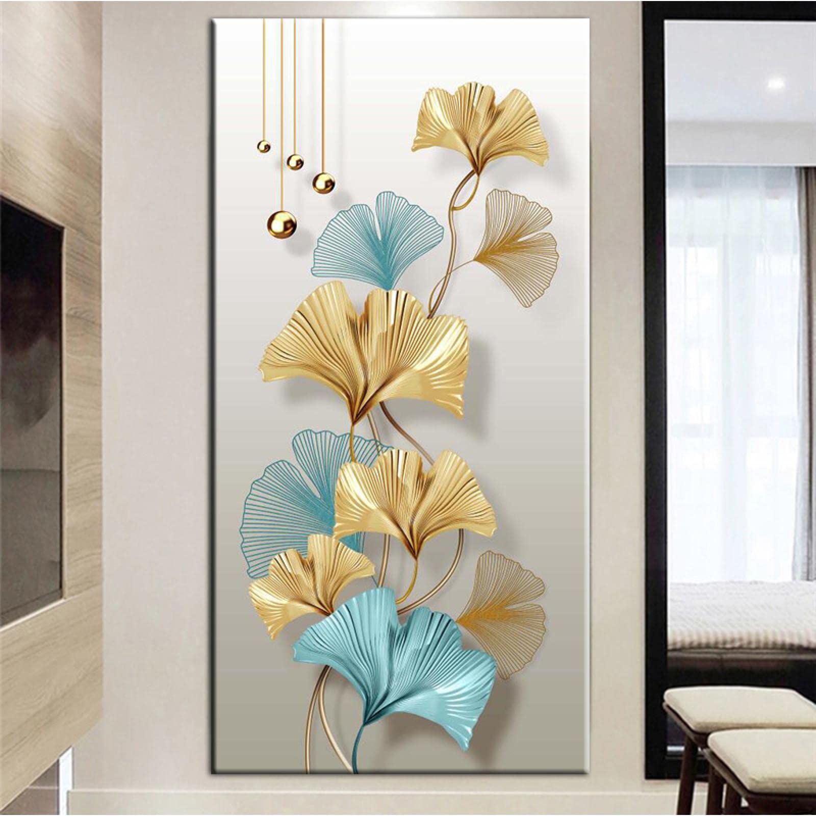 Poster plante verte dorée grand format 70x140cm impression sur toile - 8