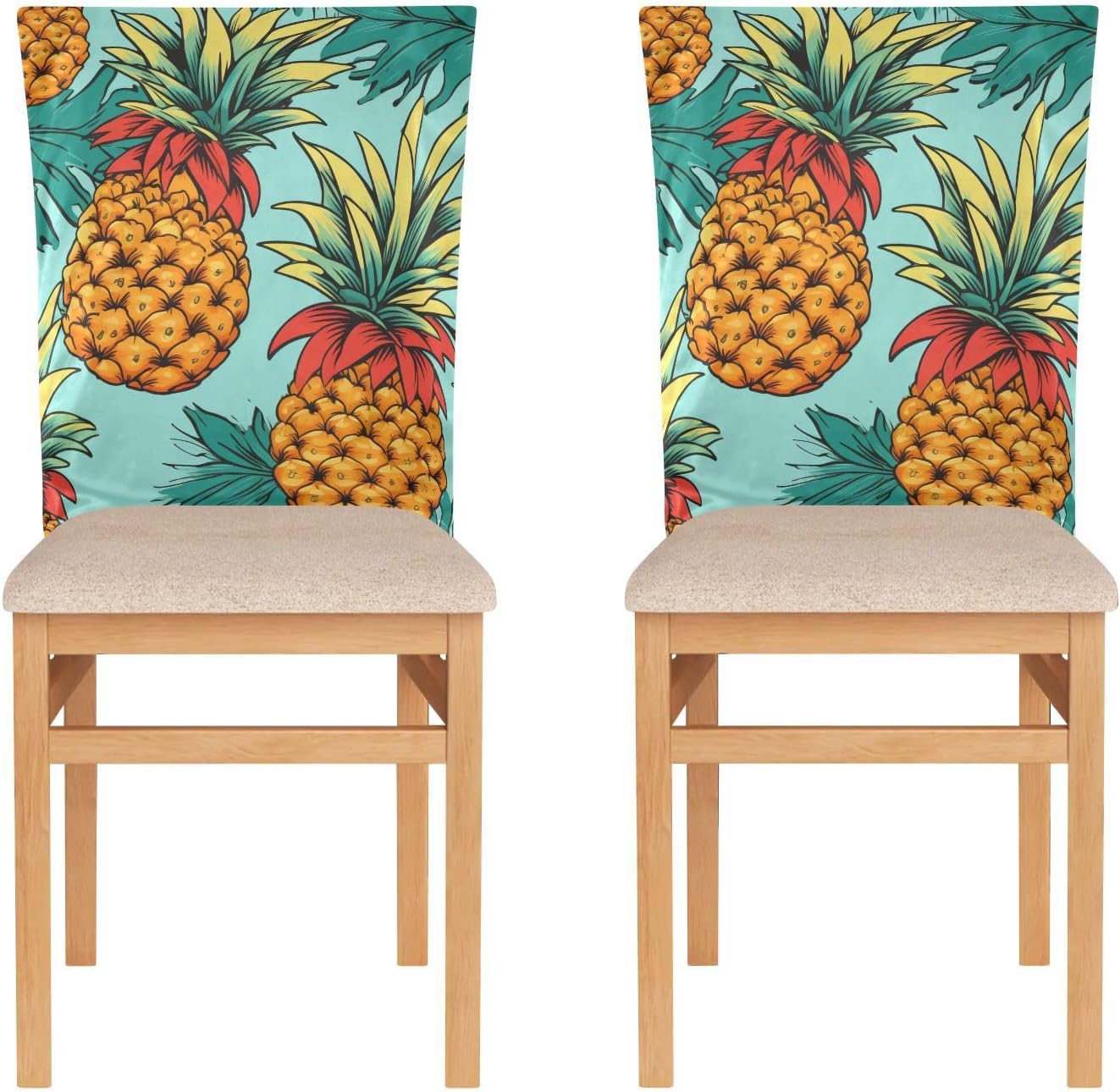 ALAZA Pineapple and Green Red Leavs Chair Back Cover Set of 6, Washable Reusable Removable Chair Slipcovers Decorative Chair Cover for Home Kitchen Wedding Party