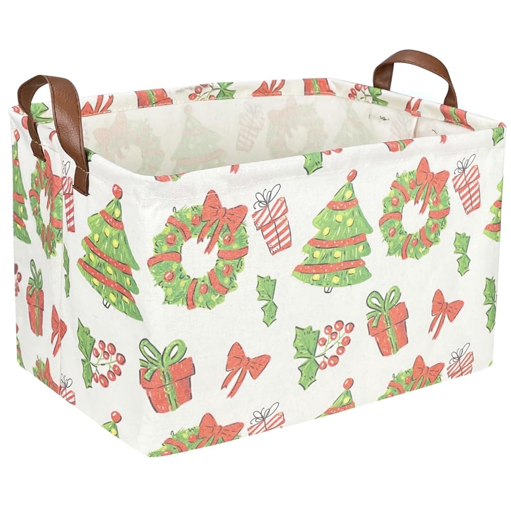 Essme Rectangular Christmas Tree Basket with Handles - Empty Candy Basket for Kids Room Decor, Boys and Girls, Party Gift