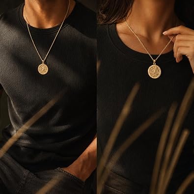 Patron Saint Necklace 14K Gold Medal Catholic Pendant Christian Religious Amulet Jewelry Gift for Men Women