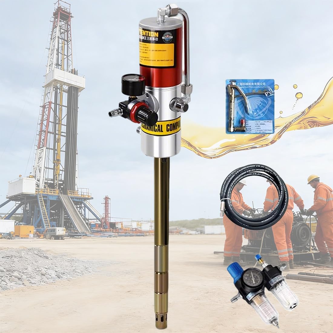 Myuyee 620S Pneumatic Grease Pump, 50:1 Ratio Air-Operated Grease Gun For Agricultural Machinery, High-Pressure Portable Grease Transfer Pump Dispenser With 0.85 L/Min Flow (620S)