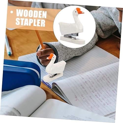 Miniatura 3 de ABOOFAN Engrapadora de animales con dibujos animados para niños, grapadora de estatua tallada en madera, para escritorio, reutilizable, decoración