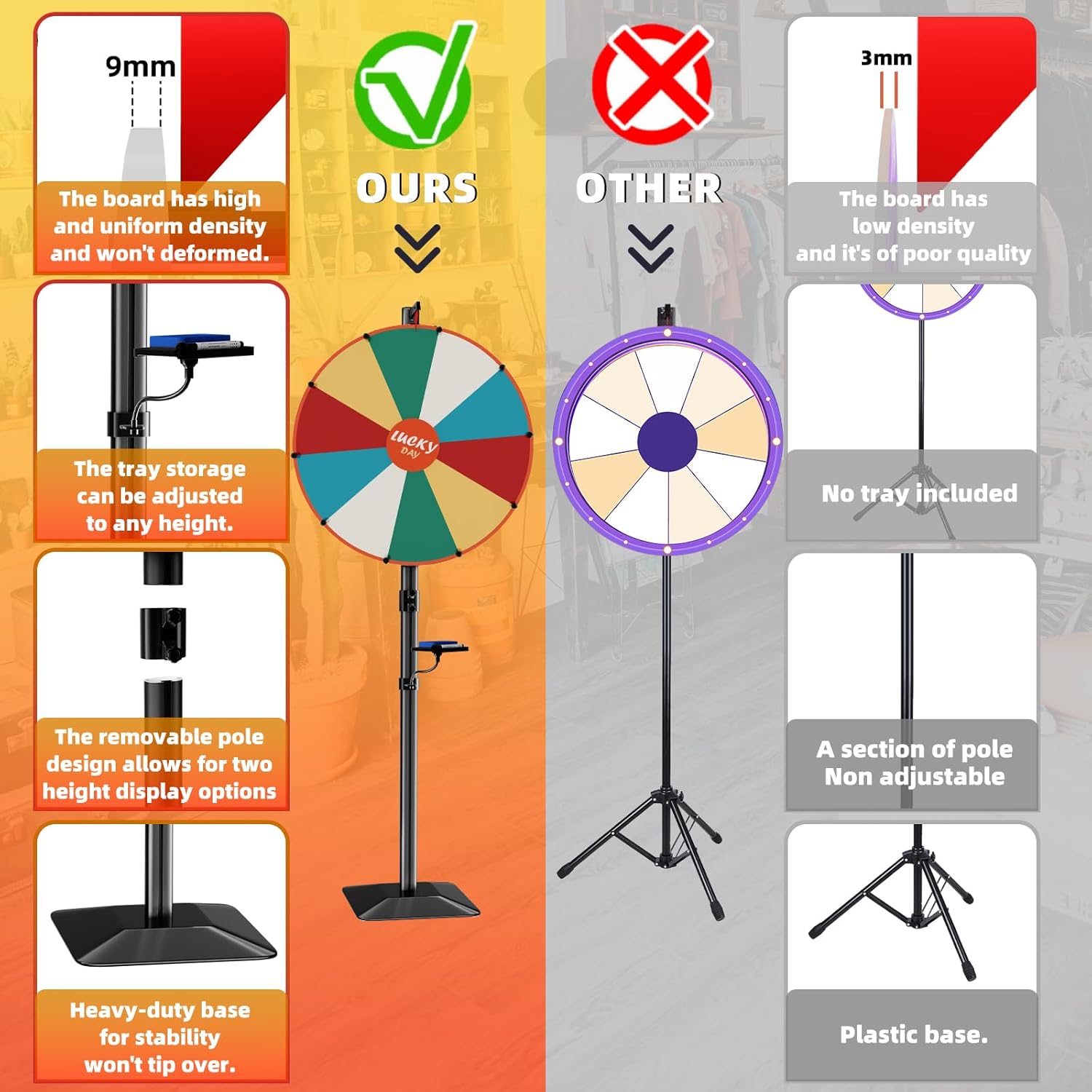 Heavy Duty Prize Wheel, 24 Inch Dual Use Prize Wheel,Adjustable Tabletop & Floor Stand, 10 Slots,1Bracket, Dry Erase Kit - Wheel of Fortune Game for Carnival, Casino & Trade Show