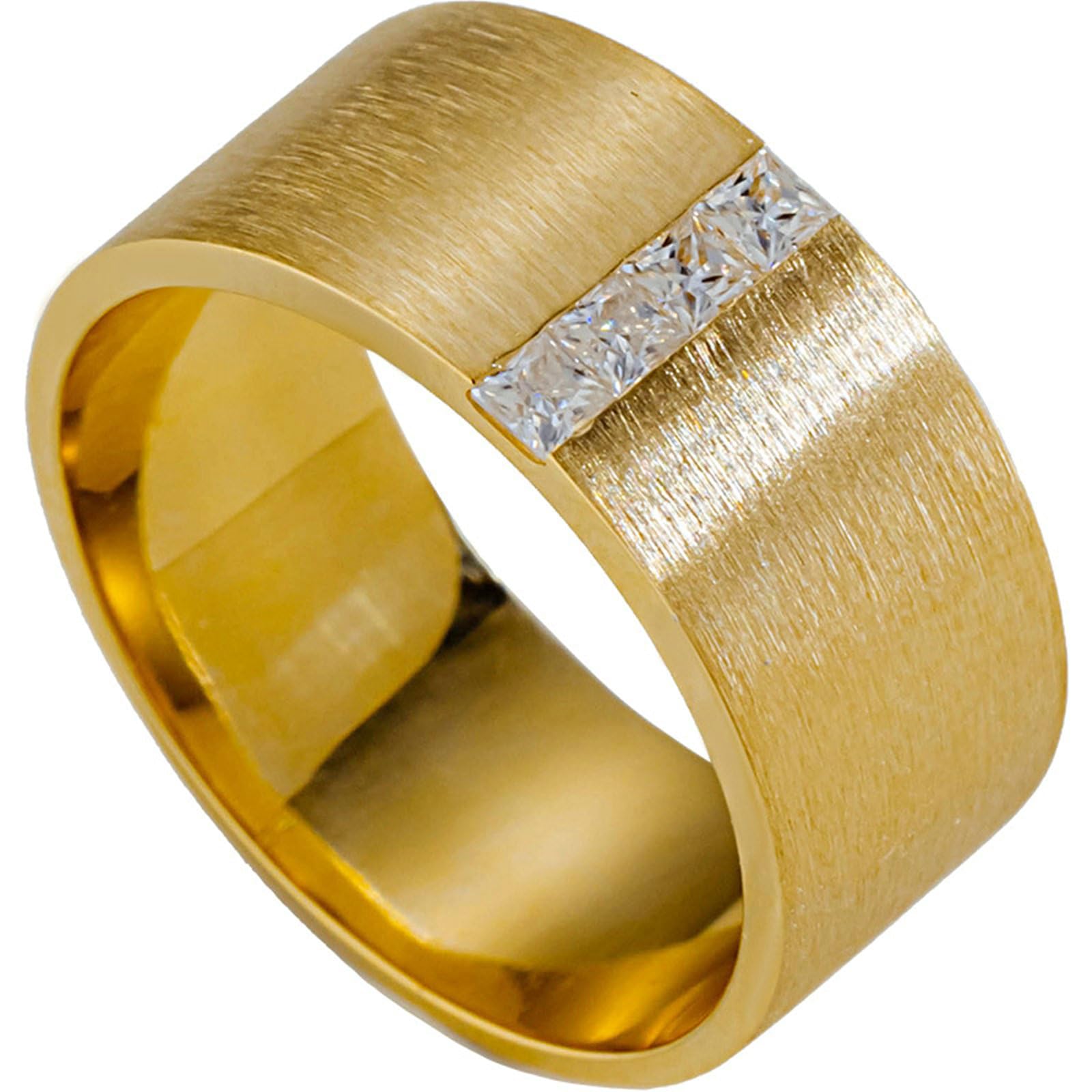 Anillo de compromiso de oro 750 de 18 quilates, anillos de boda para mujeres y hombres, diseño ancho cepillado con 0,15 ct cuadrado de moissanita, anillos de boda oro amarillo