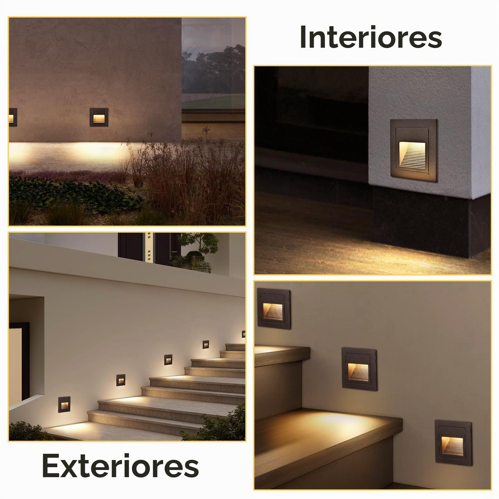 VivaLet 6 Piezas Iluminacion Escalera Led 3w 300lm, Iluminación de Pared 230v 3000k, Iluminación de Escalera Ip65, Caja de Montaje Empotrada 68mm, 85 X 85mm, Apliques de Pared de Led Escaleras