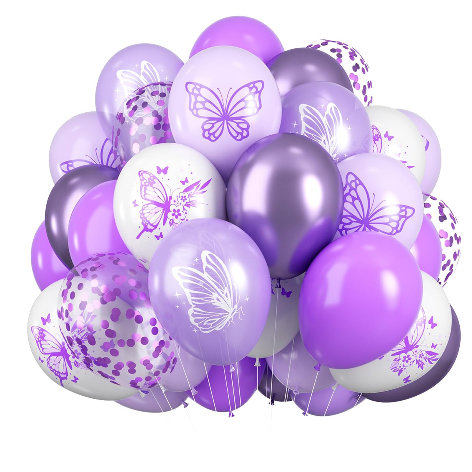 Butterfly Balloons - 12 Inch Butterfly Print Purple and White Latex Balloons (Pack of 60) | Vibrant Colors, for Girls Women Weeding Baby Shower