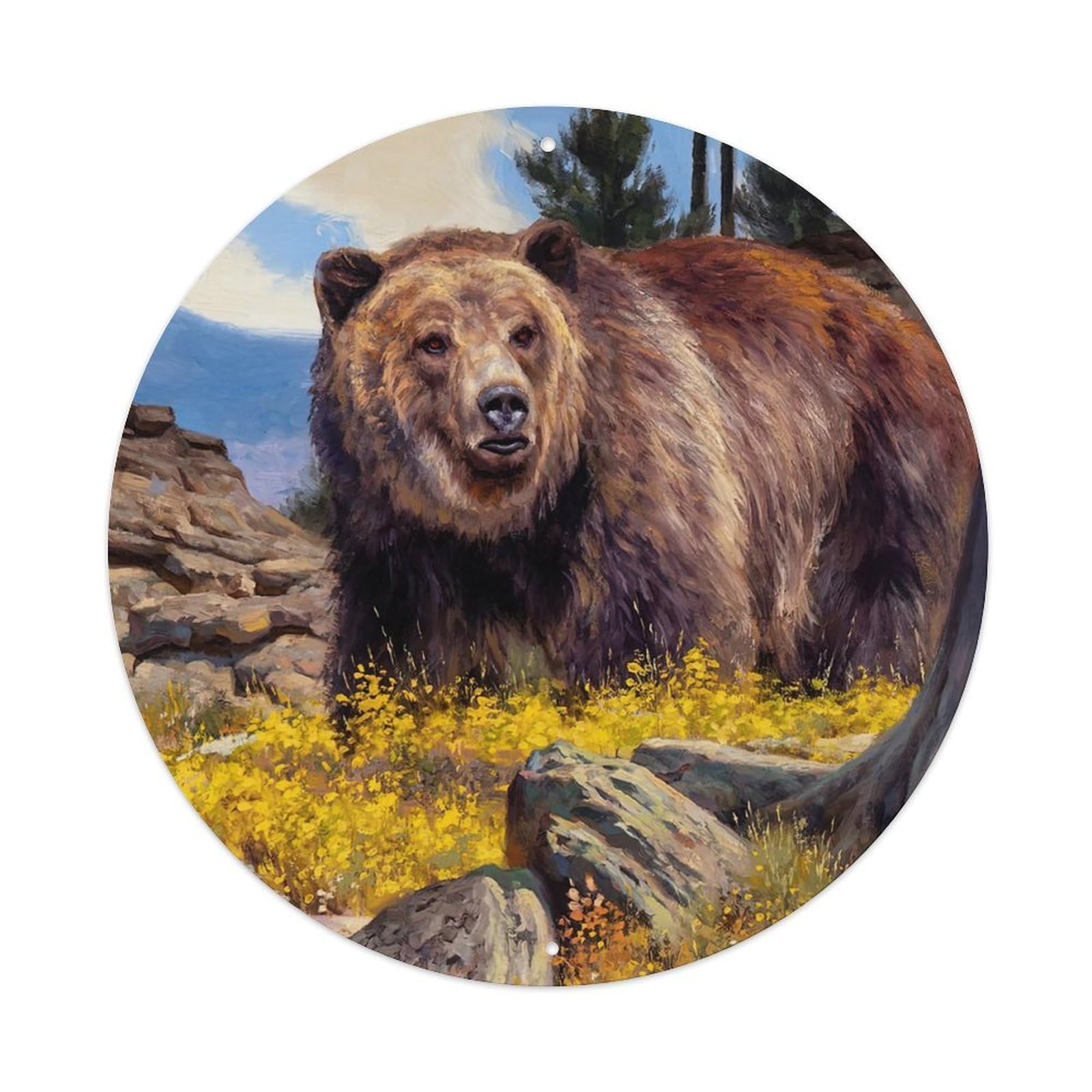 Animal Artwork The Big Brown Bear Under The Tree Metal Tin Sign