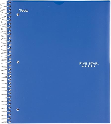 Five Star Cuaderno de espiral, 3 materias, papel rayado universitario, 150 hojas, 11 x 8-12 pulgadas, cubierta personalizable, azul (38004)