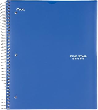 Five Star Spiral Notebook, 3 Subject, College Ruled Paper, 150 Sheets, 11" x 8-1/2", Customizable Cover, Blue 38004