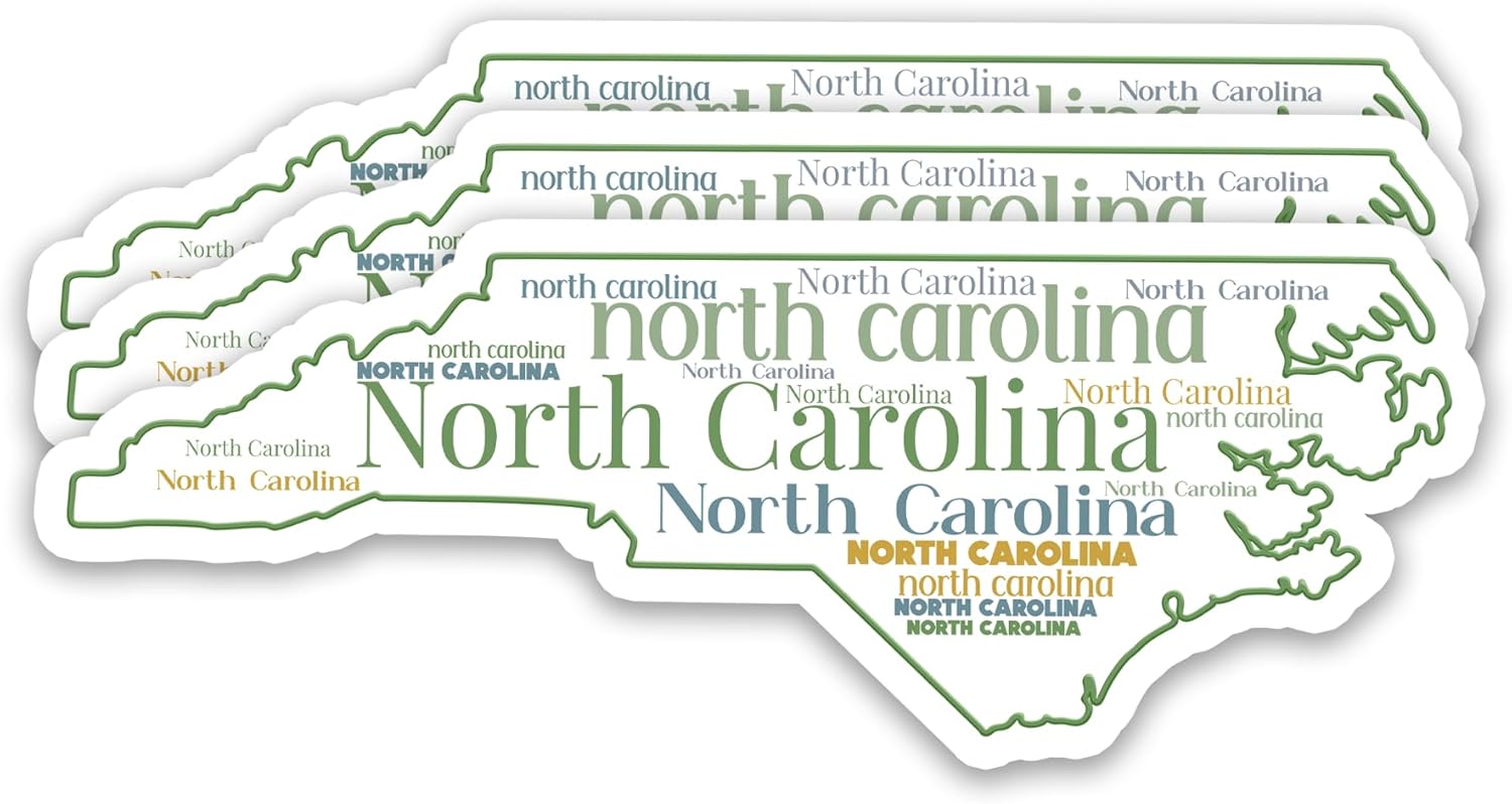 (3PCS) North Carolina State Map Sticker – North Carolina Word Art Decal | Waterproof US State Outline Vinyl Stickers for Water Bottles, Laptops, Scrapbooking, Travel Gift, Local Pride | 3" x 1.1"