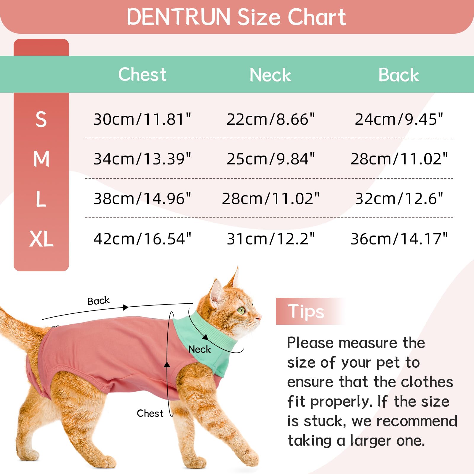 DENTRUN Cat Recovery Suit Sleeveless Cat Post Surgery Suit with Zipper Male Female Abdominal Wounds (Pink, S) - Image 2