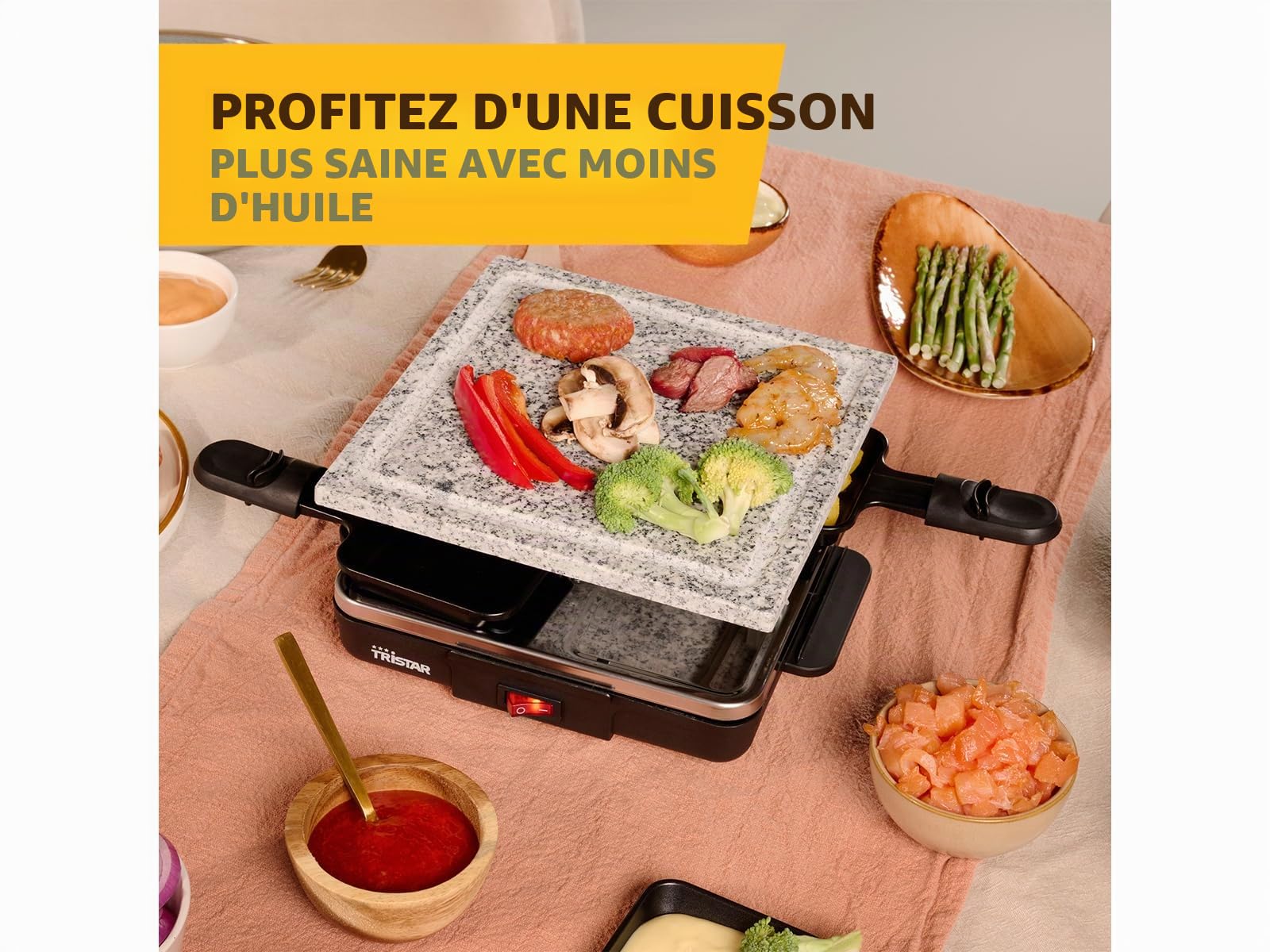 Raclette avec plaque en pierre 21 x 21 cm pour 4 personnes - Barbecue en pierre 600 W