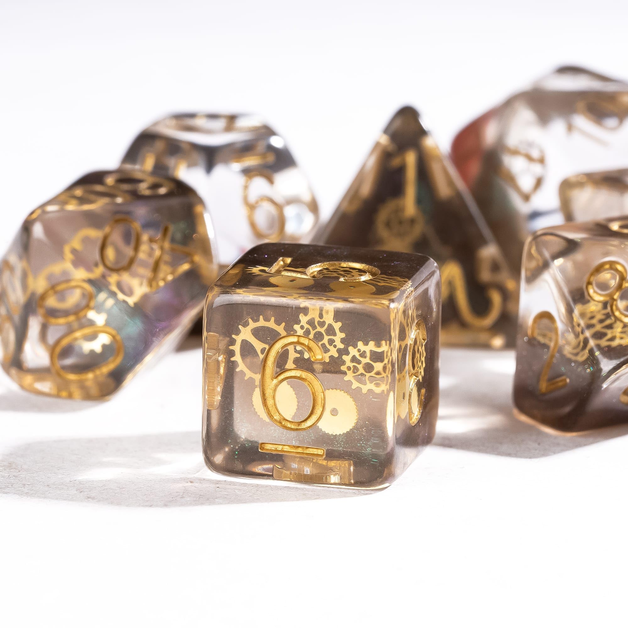cusdie Set di 7 dadi poliedrici con ingranaggi, per giochi di ruolo, Dungeons and Dragons, D&D (galassia)