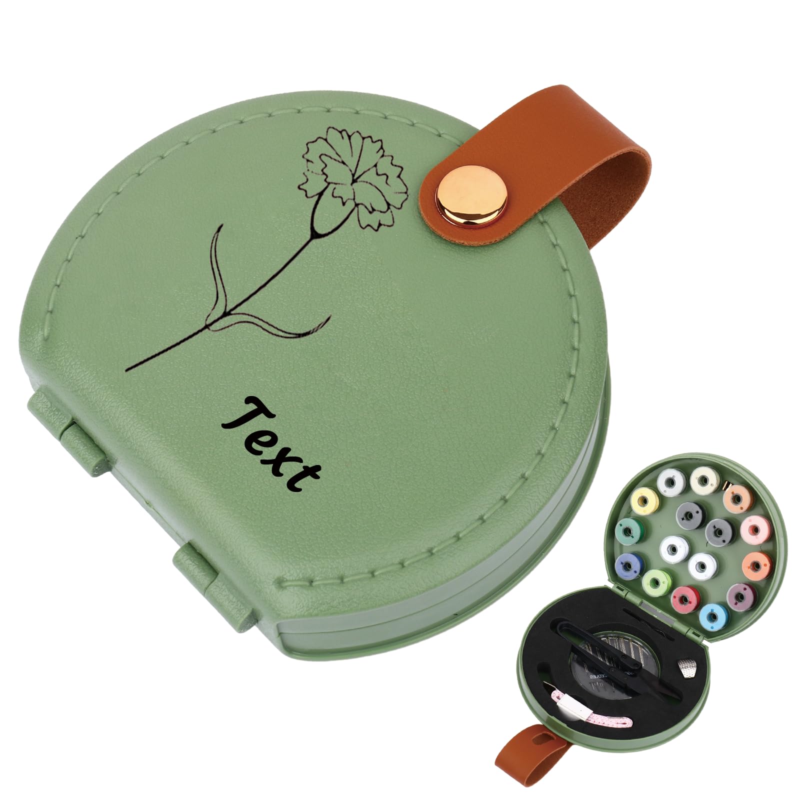 ZZHZBE Personalized Custom Name Birth Flower Portable Sewing Kit Set,Sewing Storage,Sewing Case,Sewing Box (Green), ZZ-2179