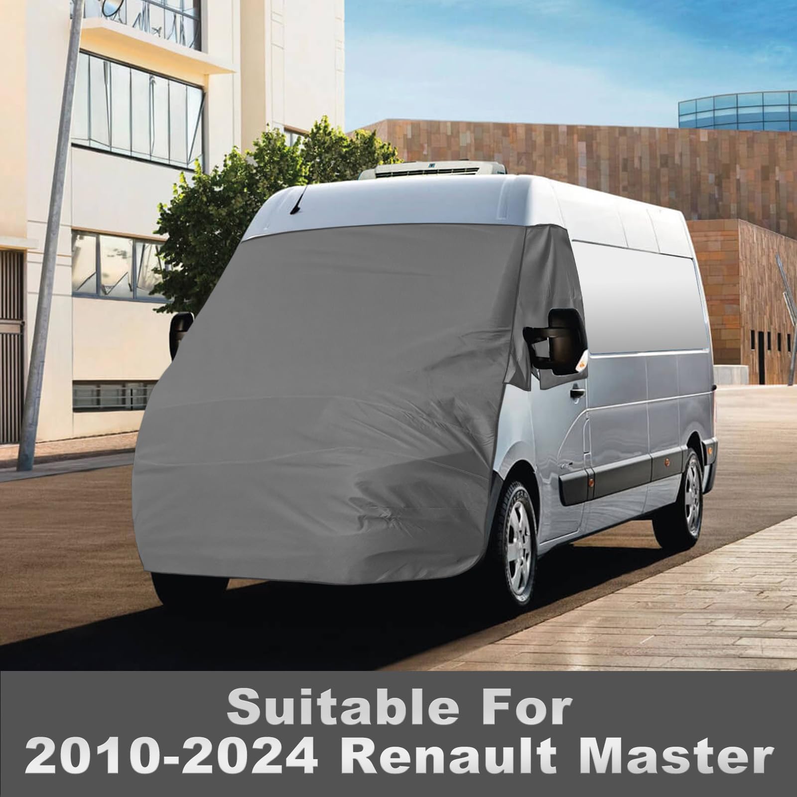 Copertura Parabrezza Camper per Renault Master Nissan NV400 Interstar Opel Movano, 420D Telo Copri Parabrezza Camper con 10 Bande e Magneti per Protezione da Ghiaccio, Neve e Sole