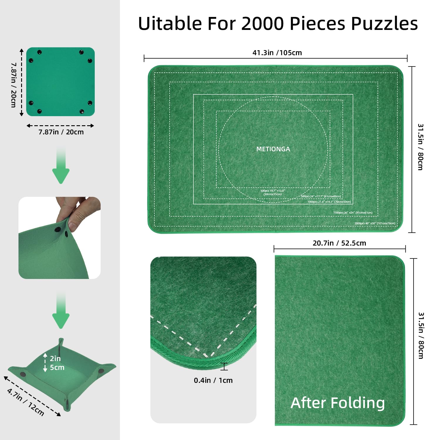 Tablero de Rompecabezas Plegable de 2000 Piezas, Tapete Puzzle Portátil con 8 bandejas Coloridas y Cubierta, Mesa de Puzzle portátil y Ligera de Rompecabezas con líneas auxiliares