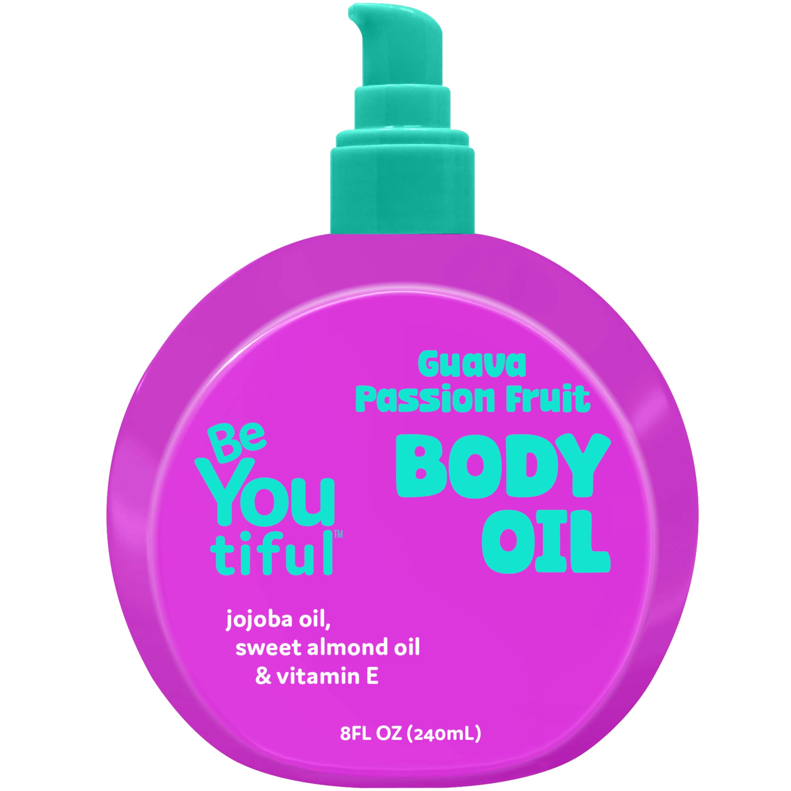 BeYoutiful Moisturizing Body Oil for Kids & Teens, Easter Basket Stuffers, Guava Passion Fruit Glow Oil with Jojoba & Sweet Almond, Hydrating Bath Oil