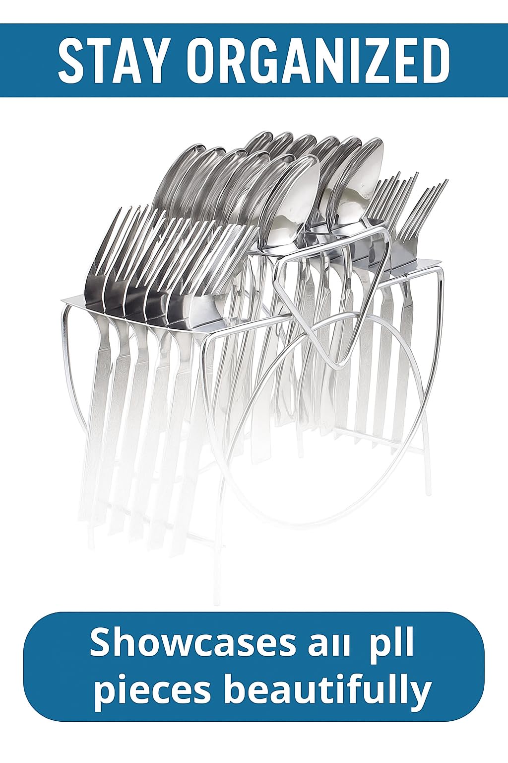 Stainless Steel Cutlery Stand - Forks & Spoons Included -8