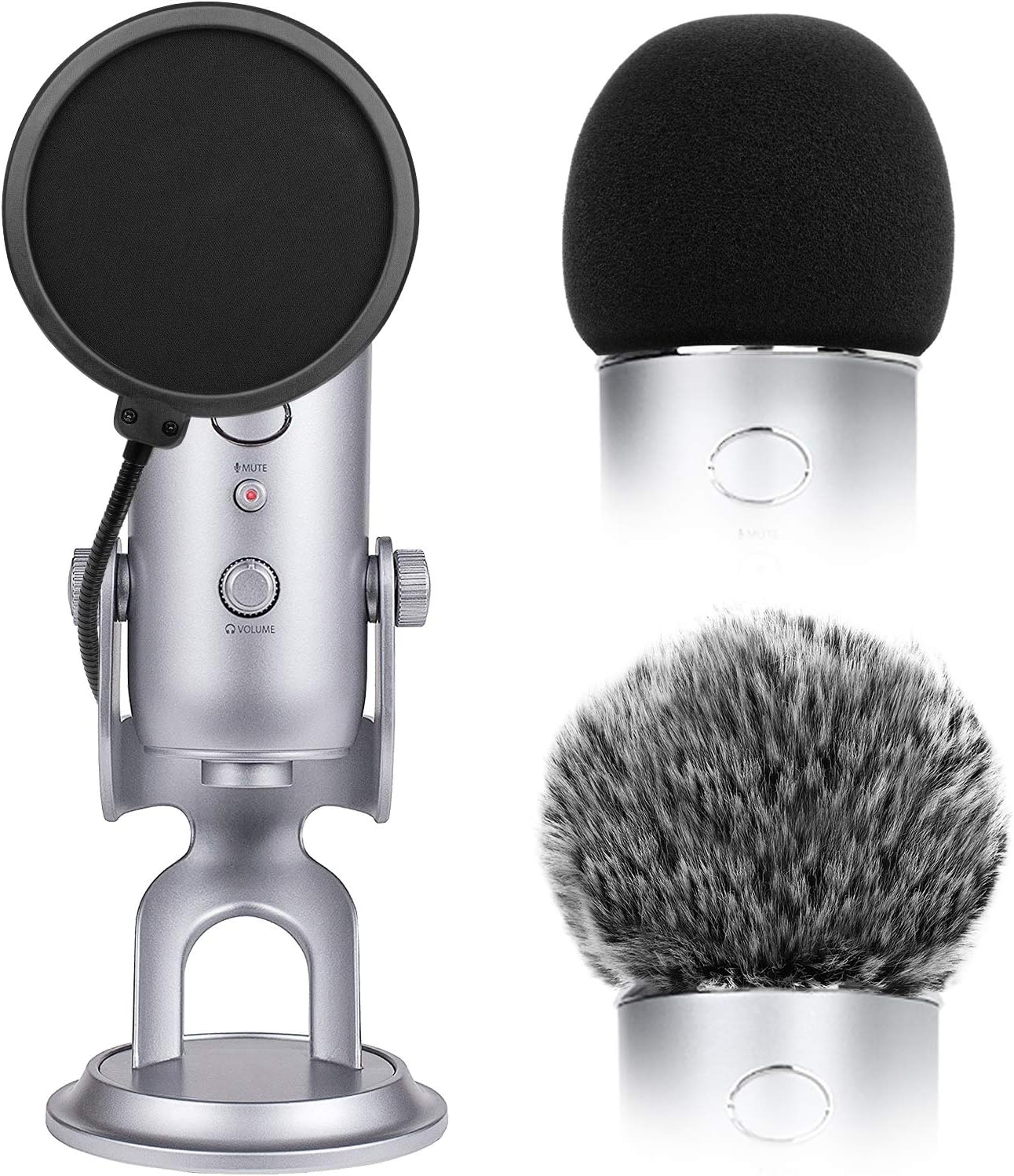ChromLives Microphone Cover with Pop Filter, 3 in 1 Mic Furry Windscreen Microphone Foam Cover Pop Filter Compatible with Blue Yeti and Yeti Pro Condenser , Combo 3Pack