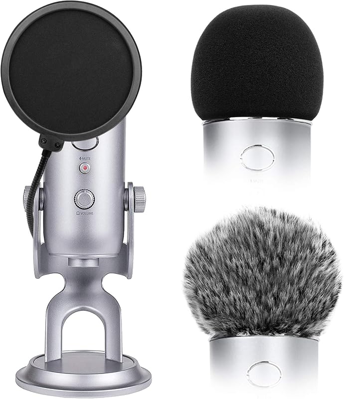 Microphone Cover with Pop Filter, 3 in 1 Mic Furry Windscreen Microphone Foam Cover Pop Filter Compatible with Blue Yeti and Yeti Pro Condenser, Combo 3Pack