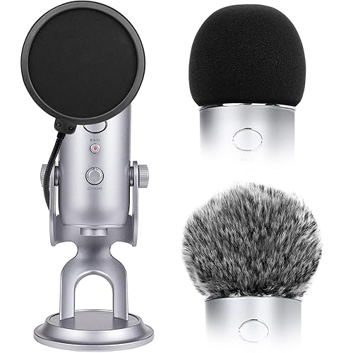ChromLives Microphone Cover with Pop Filter, 3 in 1 Mic Furry Windscreen Microphone Foam Cover Pop Filter Compatible with Blue Yeti and Yeti Pro Condenser, Combo 3Pack - Mic Cover For Blue Yeti