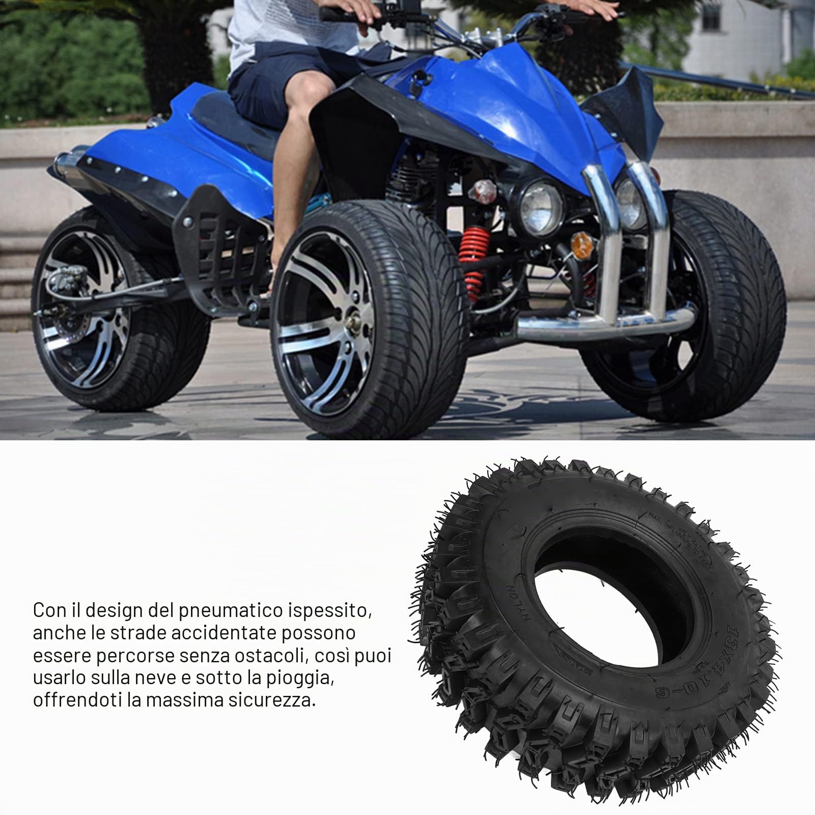 Pneumatico Moto, Antiscivolo Addensato per Neve 13x4.10-6 in Gomma Pneumatico ATV for Kart Mini 4WD 49cc Spazzaneve Escursionismo Invernale