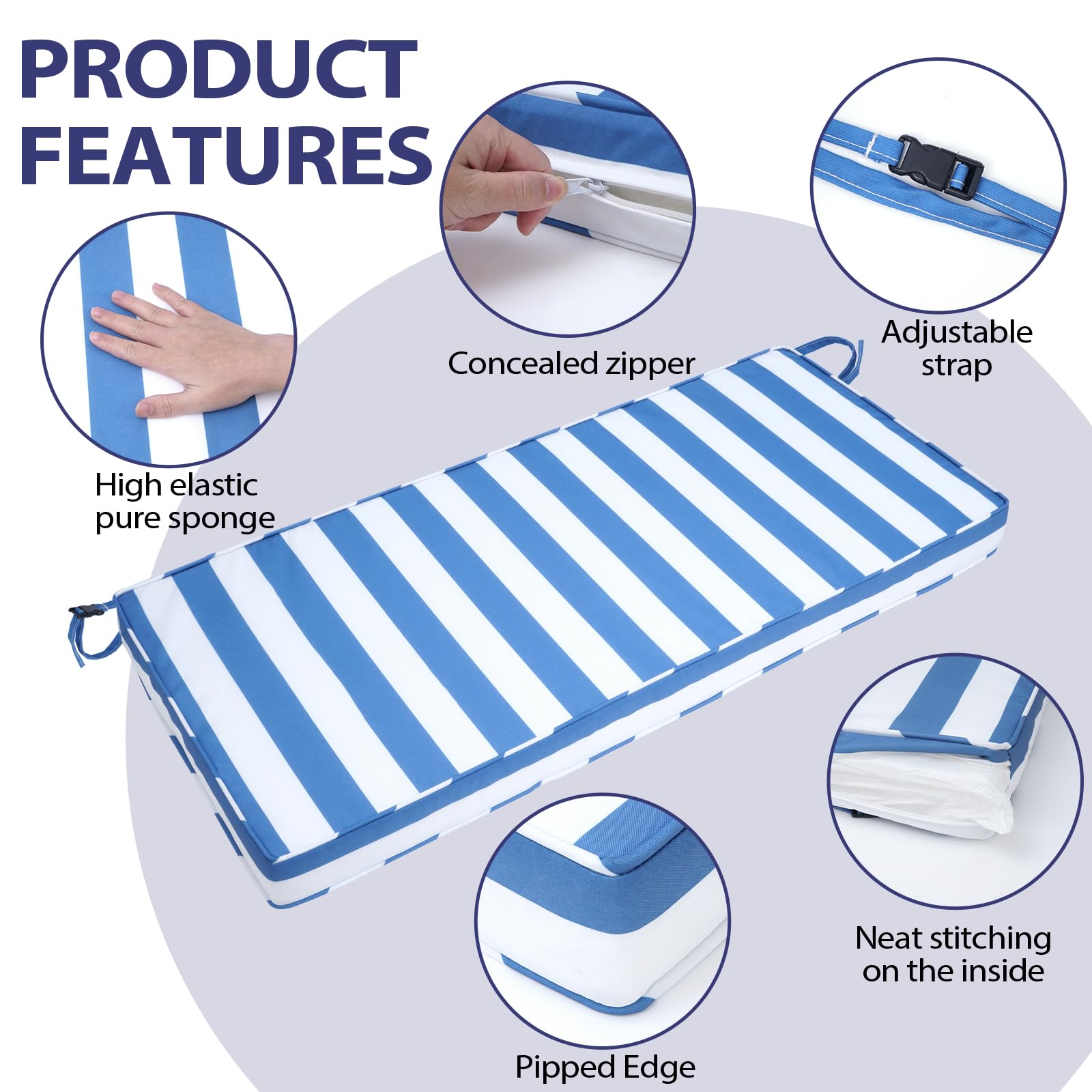 Amazon.com: Outdoor Bench Cushion 48x16x3 Inch with Ties, Thick