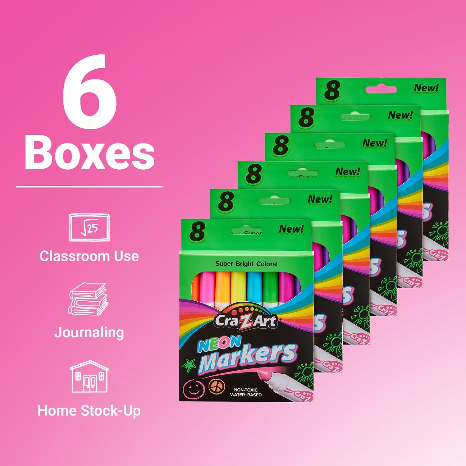 Cra-Z-Art 6 Packs of 8 Count Neon Broadline Markers image 2