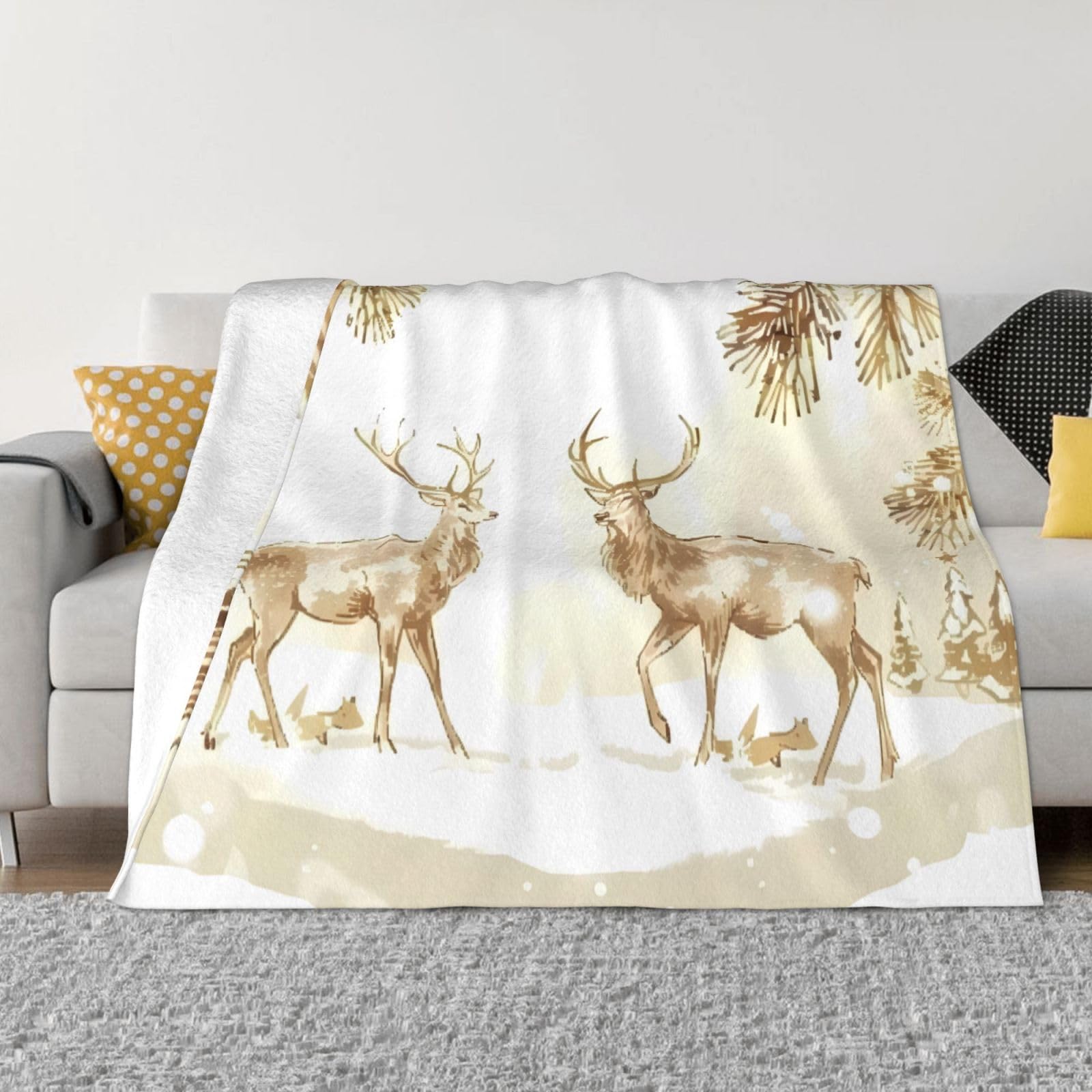 Couverture en flanelle de qualité supérieure motif cerfs pour lit double
