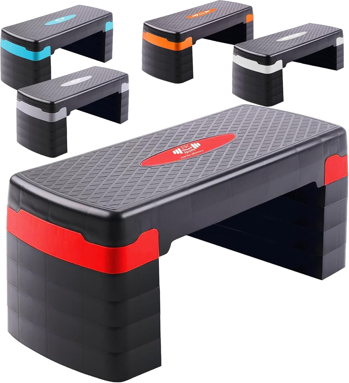 FK Sports Steppers for Exercise & Workout - 2 to 5 (10, 15, 20, 25 & 30 CM) Levels of Adjustable Height Aerobic Step - Exercise Step for Home & Gym, Indoor & Outdoor Mini Stepper (5 Levels Red)