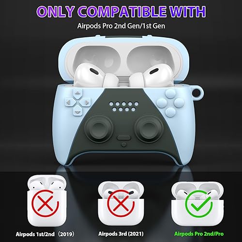 Miniatura 2 de MOFREE Funda para AirPods Pro de 2 generación con kit de limpieza, diseño de controlador de juego 3D, funda protectora de silicona suave que absorbe