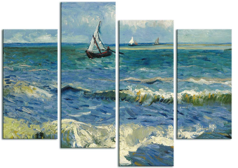 1art1 Vincent Van Gogh - Morze w Saintes- Maries-de-la-Mer, 1888, 4-częściowy obraz na płótnie na blejtramie | XXL obraz ścienny plakat druk artystyczny jako obraz na płótnie 120 x 80 cm