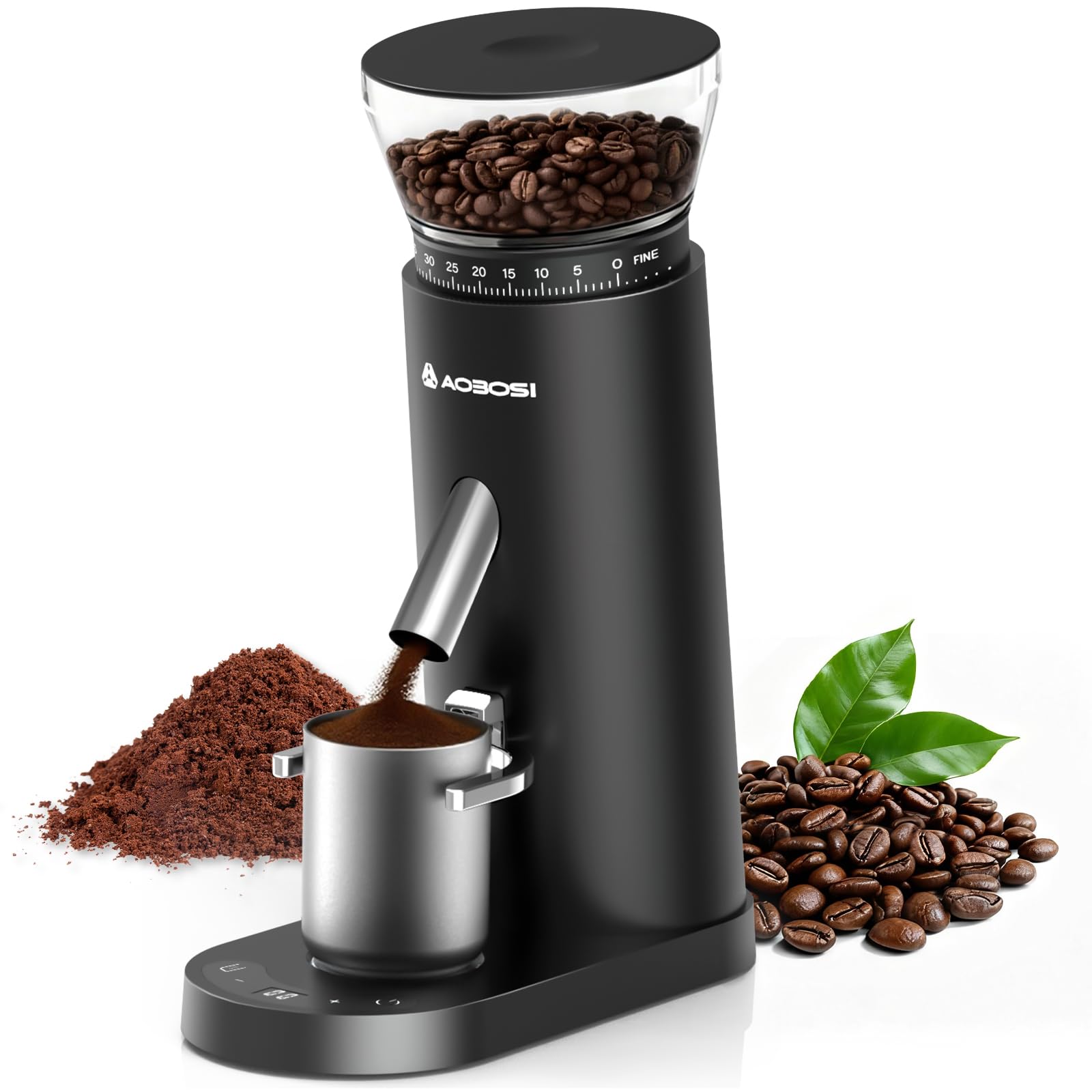 AAOBOSI Kaffeemühle Elektrisch, Kaffeemühle Siebträger mit 60 Mahlgrad Einstellbar, Kaffeemühle Kegelmahlwerk Tragbar Wiederaufladbar für Espresso/Mocca/Drip/Pour Over/Cold Brew/French Press